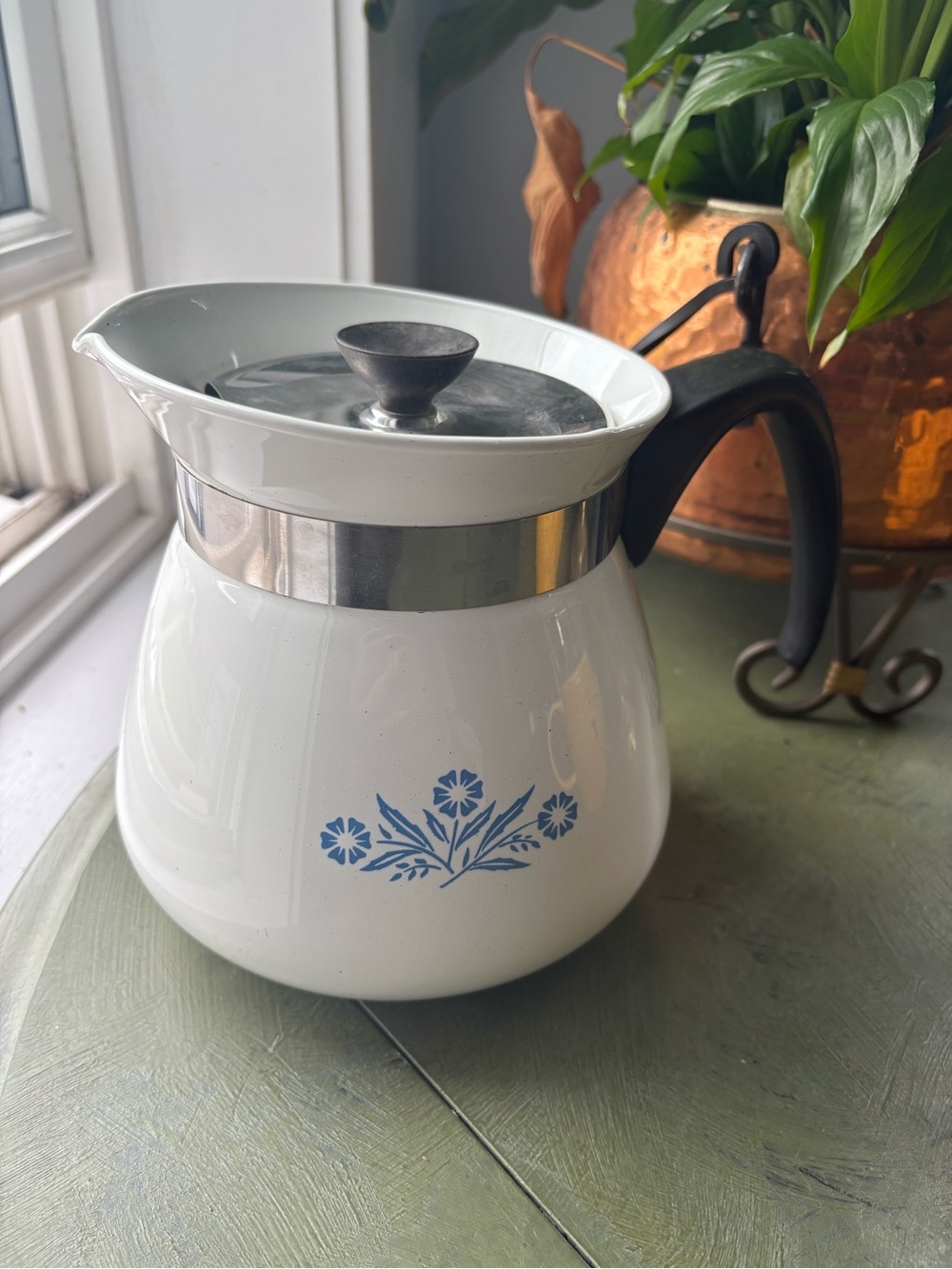 Corningware Coffee Percolator with Blue Floral Accent